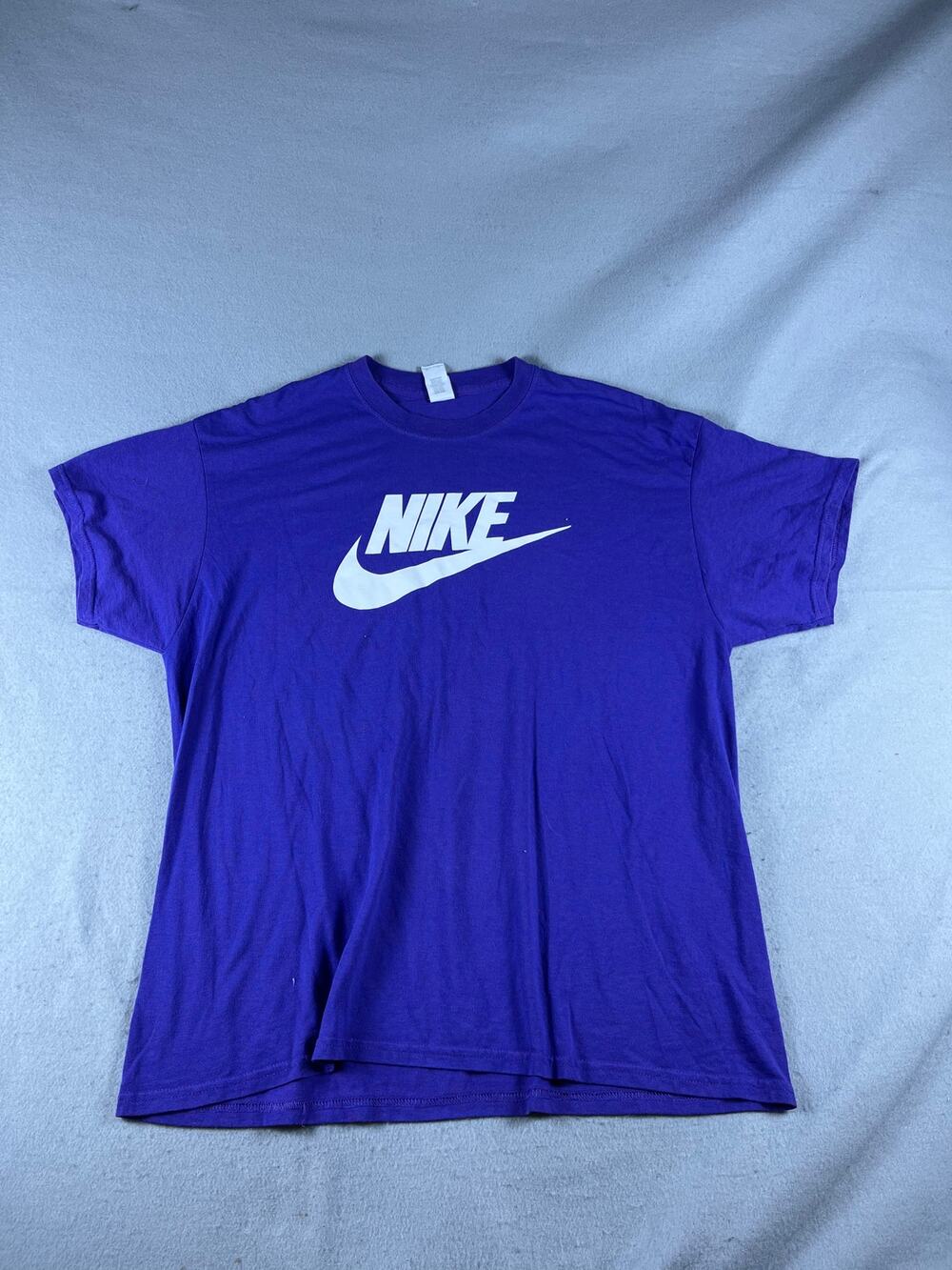 Nike Shirt Mens XL Purple Crew Neck Spellout Swoosh Graphic Gildan HeavyCotton